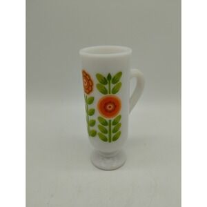 Vintage AVON MILK GLASS DEMITASSE Pedestal Cup Floral Design 5" MCM Retro Vase